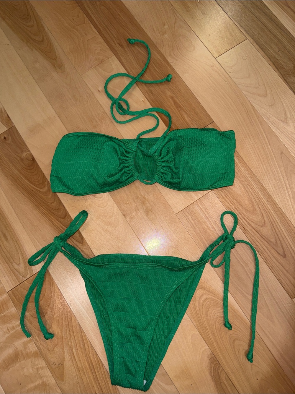 Emerald Green Tie-Side Bandeau Bikini Set M